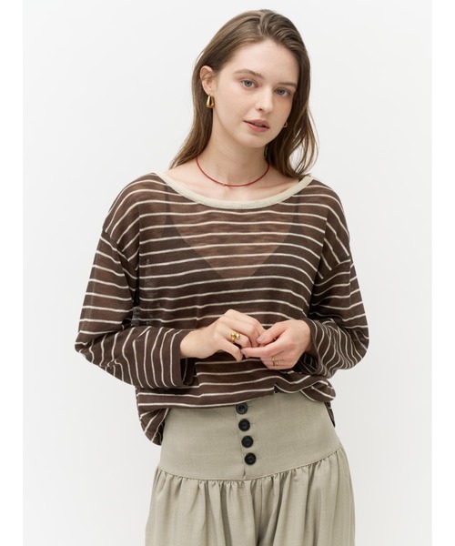 Lutim by u(ルチバイユー)の「バッククロスエアリーボーダーニット(ニット/セーター・レディース・グレー/ネイビー/ブラウン・FREE)」の14枚目の写真