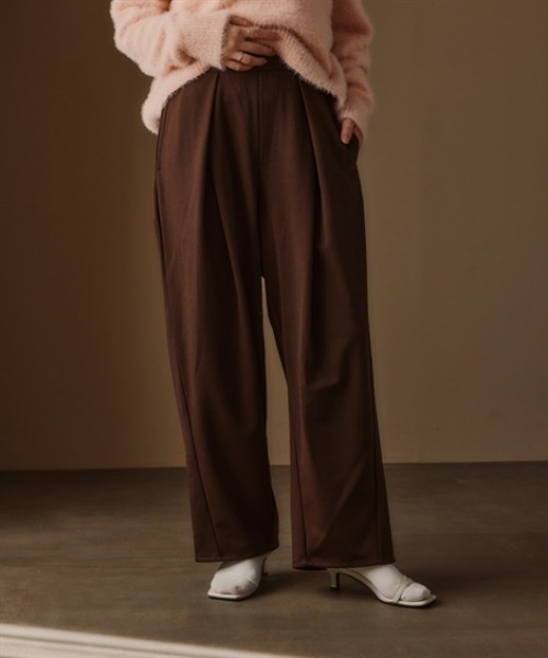 nissen(ニッセン)の「【低身長/高身長サイズ有】ポンチクロスタックパンツ(Petitjo/slattgir.)(その他パンツ・レディース・ブラウン/ブラック/チャコール・TLL/TL/M/T3L/L/PSS/PS/LL/PM/PL/3L/TM)」の1枚目の写真