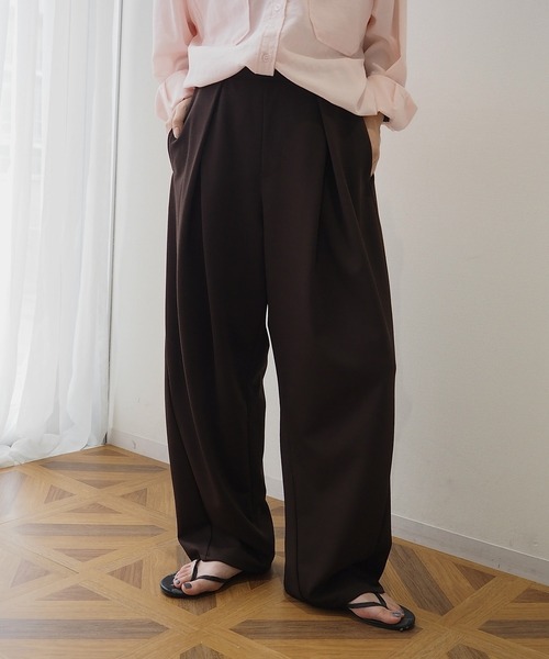 nissen(ニッセン)の「【低身長/高身長サイズ有】ポンチクロスタックパンツ(Petitjo/slattgir.)(その他パンツ・レディース・ブラウン/ブラック/チャコール・TLL/TL/M/T3L/L/PSS/PS/LL/PM/PL/3L/TM)」の5枚目の写真