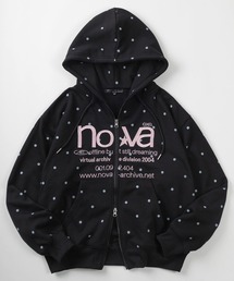 【82】【nova】ドット/ボーダー/スター/ダブルジップパーカー/ショート丈/韓国ストリート/ユニセックス/レディス/メンズ