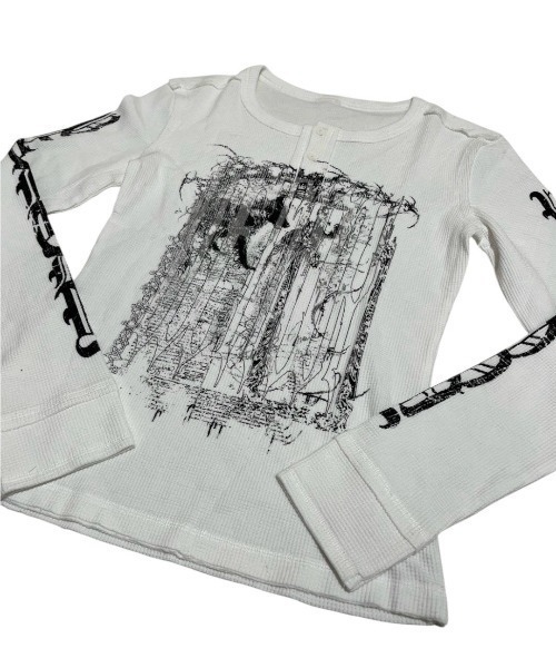 Never mind the XU / Chikashitsu+(ネバーマインド ザ エックスユー / チカシツプラス)の「【BABY09】dark waffle long sleeve / 【ベイビーナイン】ダークワッフル長袖Tシャツ(Tシャツ/カットソー・レディース・ブラック/ホワイト・M)」の16枚目の写真