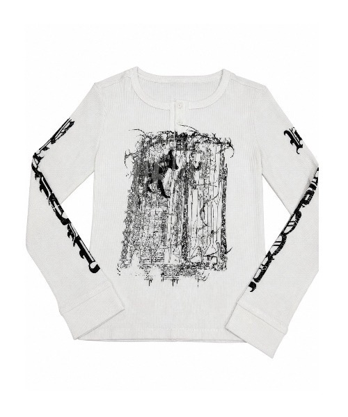 Never mind the XU / Chikashitsu+(ネバーマインド ザ エックスユー / チカシツプラス)の「【BABY09】dark waffle long sleeve / 【ベイビーナイン】ダークワッフル長袖Tシャツ(Tシャツ/カットソー・レディース・ブラック/ホワイト・M)」の14枚目の写真