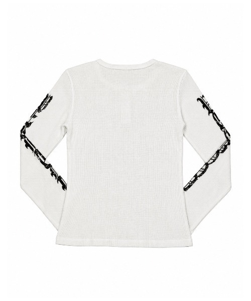 Never mind the XU / Chikashitsu+(ネバーマインド ザ エックスユー / チカシツプラス)の「【BABY09】dark waffle long sleeve / 【ベイビーナイン】ダークワッフル長袖Tシャツ(Tシャツ/カットソー・レディース・ブラック/ホワイト・M)」の15枚目の写真