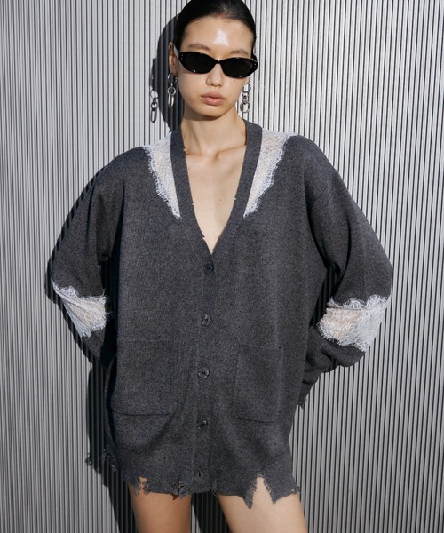 Pre-Order】ドットジャガードレースカーディガン / Dot Jacquard Lace