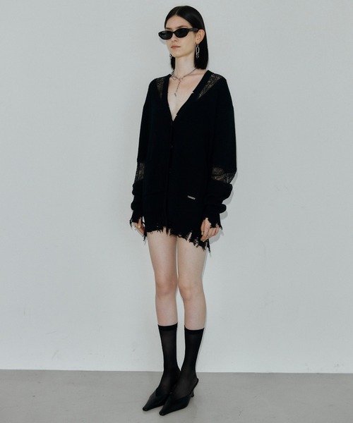 JOSE MOON（ジョゼムーン）の「LACE CRASH OVER CARDIGAN/レースクラッシュオーバーカーディガン（カーディガン/ボレロ・レディース・ブラック/ブラウン/グレー・FREE）」の11枚目の写真