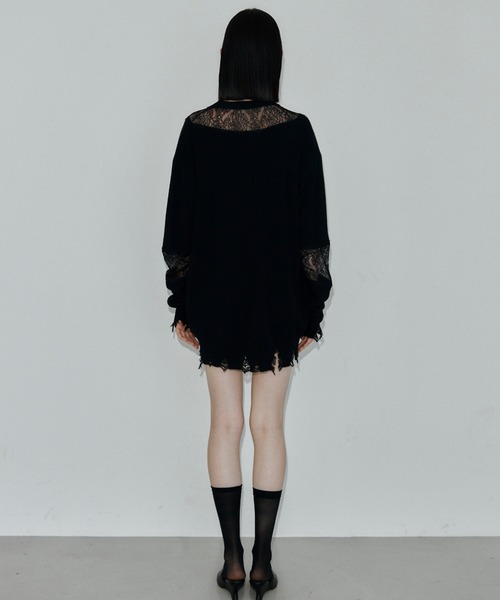 JOSE MOON（ジョゼムーン）の「LACE CRASH OVER CARDIGAN/レースクラッシュオーバーカーディガン（カーディガン/ボレロ・レディース・ブラック/ブラウン/グレー・FREE）」の5枚目の写真