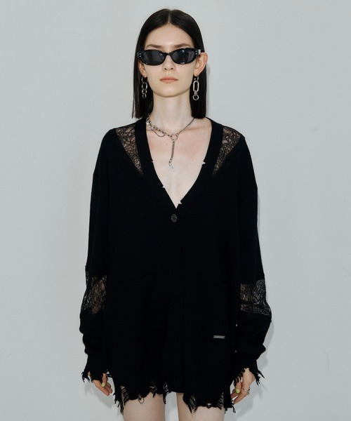 JOSE MOON（ジョゼムーン）の「LACE CRASH OVER CARDIGAN/レースクラッシュオーバーカーディガン（カーディガン/ボレロ・レディース・ブラック/ブラウン/グレー・FREE）」の7枚目の写真