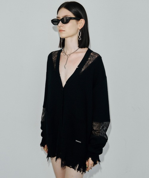 JOSE MOON（ジョゼムーン）の「LACE CRASH OVER CARDIGAN/レースクラッシュオーバーカーディガン（カーディガン/ボレロ・レディース・ブラック/ブラウン/グレー・FREE）」の8枚目の写真