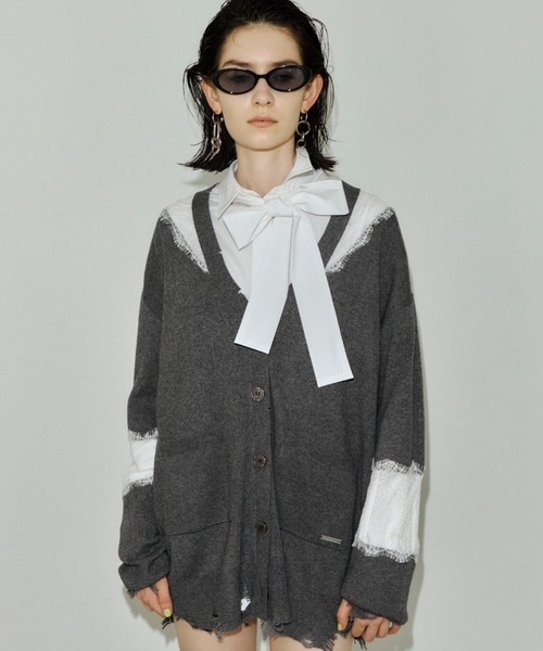 JOSE MOON（ジョゼムーン）の「LACE CRASH OVER CARDIGAN/レースクラッシュオーバーカーディガン（カーディガン/ボレロ・レディース・ブラック/ブラウン/グレー・FREE）」の14枚目の写真