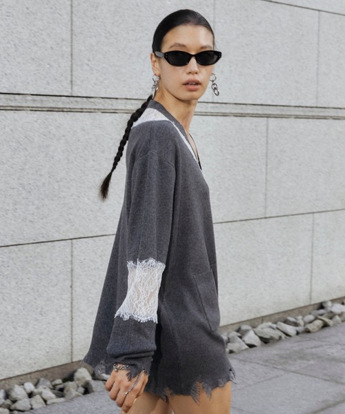 JOSE MOON（ジョゼムーン）の「LACE CRASH OVER CARDIGAN/レースクラッシュオーバーカーディガン（カーディガン/ボレロ・レディース・ブラック/ブラウン/グレー・FREE）」の22枚目の写真