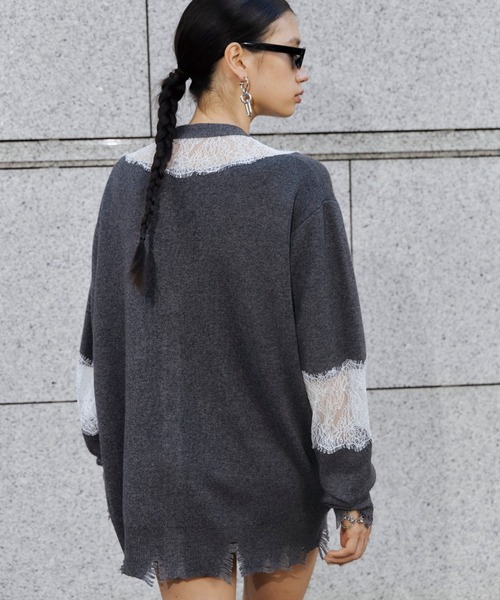 JOSE MOON（ジョゼムーン）の「LACE CRASH OVER CARDIGAN/レースクラッシュオーバーカーディガン（カーディガン/ボレロ・レディース・ブラック/ブラウン/グレー・FREE）」の21枚目の写真