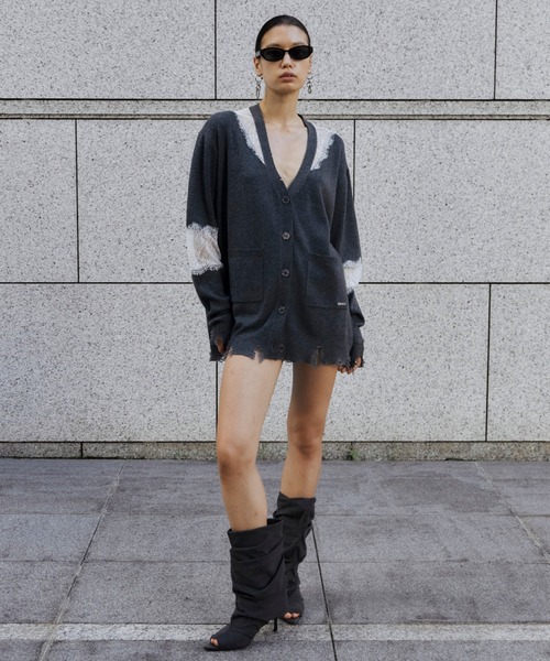 JOSE MOON（ジョゼムーン）の「LACE CRASH OVER CARDIGAN/レースクラッシュオーバーカーディガン（カーディガン/ボレロ・レディース・ブラック/ブラウン/グレー・FREE）」の12枚目の写真
