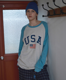 USA ラグランロングTシャツ_スカイブルー