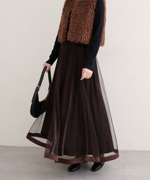 サテンパイピングチュールスカート