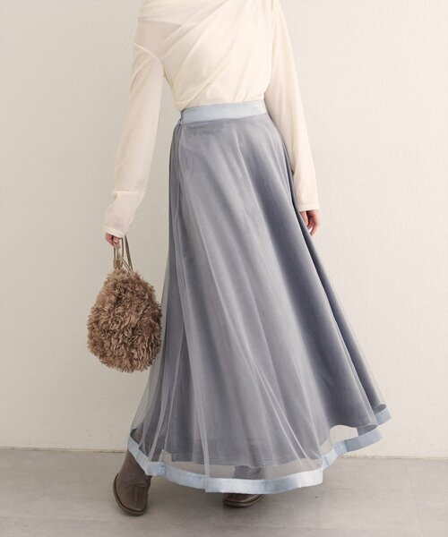 natural couture（ナチュラルクチュール）の「サテンパイピングチュールスカート（スカート・レディース・オフホワイト/モカ/ブラック/ブラウン/サックスブルー・FREE）」の5枚目の写真