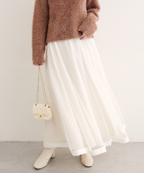 natural couture（ナチュラルクチュール）の「サテンパイピングチュールスカート（スカート・レディース・オフホワイト/モカ/ブラック/ブラウン/サックスブルー・FREE）」の7枚目の写真