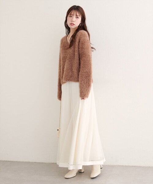 natural couture（ナチュラルクチュール）の「サテンパイピングチュールスカート（スカート・レディース・オフホワイト/モカ/ブラック/ブラウン/サックスブルー・FREE）」の8枚目の写真