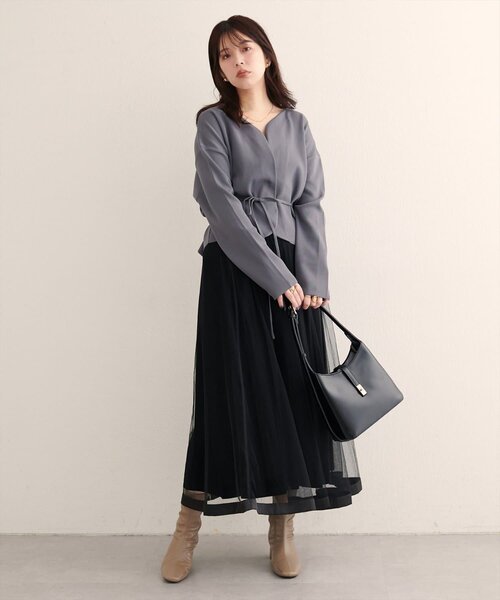 natural couture（ナチュラルクチュール）の「サテンパイピングチュールスカート（スカート・レディース・オフホワイト/モカ/ブラック/ブラウン/サックスブルー・FREE）」の16枚目の写真