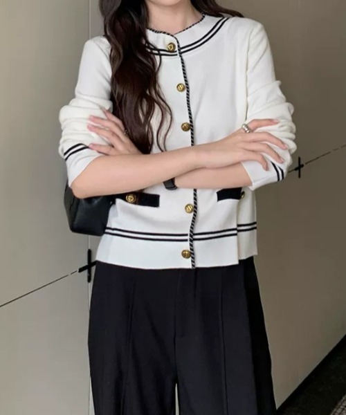 FLINEA(フリネア)の「スタンドカラー配色ニットカーディガン(カーディガン/ボレロ・レディース・ホワイト/ブラック・FREE)」の11枚目の写真