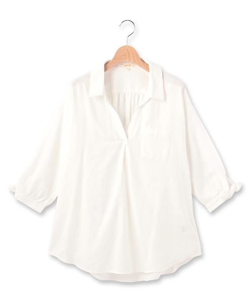 HusHusH（ハッシュアッシュ）の「袖リボンスキッパーシャツ（シャツ/ブラウス・レディース・ブルー/ブルー系1/ブルー系2/ブラック/ホワイト・03/02/01）」の2枚目の写真