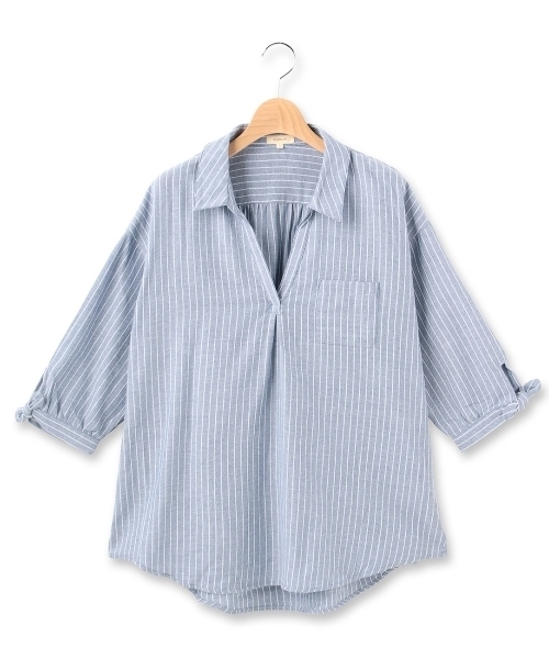 HusHusH（ハッシュアッシュ）の「袖リボンスキッパーシャツ（シャツ/ブラウス・レディース・ブルー/ブルー系1/ブルー系2/ブラック/ホワイト・03/02/01）」の4枚目の写真