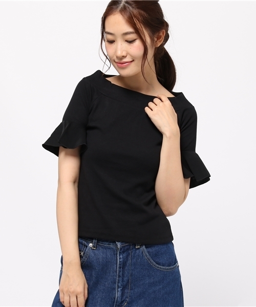 EDIT COLOGNE（エディットコロン）の「《EDIT COLOGNE》スカラップフレアーオフショルカットソー（Tシャツ/カットソー・レディース・ホワイト/ブラック/ネイビー・FREE）」の2枚目の写真