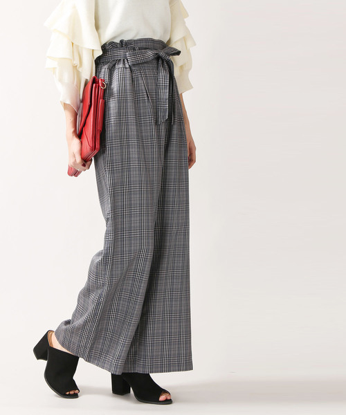WEGO(ウィゴー)の「WEGO/リボンベルトチェックワイドパンツ(その他パンツ・レディース・グレー系その他2/ブラウン系その他2・SMALL/MEDIUM/LARGE)」の5枚目の写真