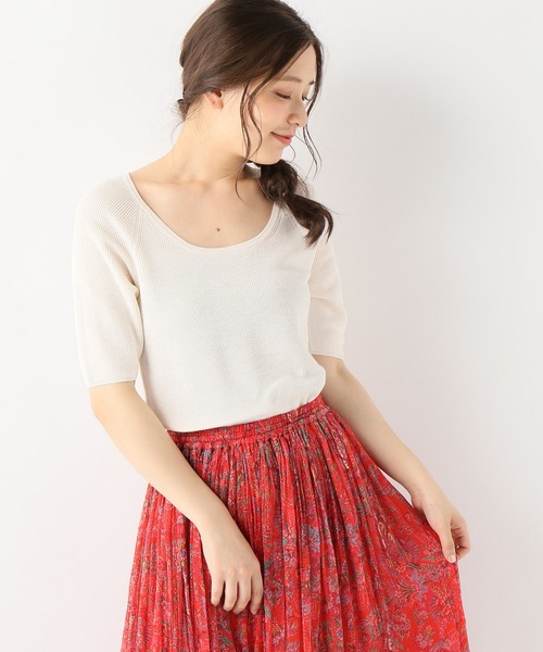 SLOBE IENA(スローブイエナ)の「コンパクトコットン14G両畦ニット◆(ニット/セーター・レディース・ブラック/アイボリー/グリーン系その他/ダークラベンダー・FREE)」の2枚目の写真