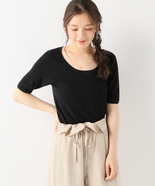 SLOBE IENA(スローブイエナ)の「コンパクトコットン14G両畦ニット◆(ニット/セーター・レディース・ブラック/アイボリー/グリーン系その他/ダークラベンダー・FREE)」の1枚目の写真