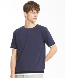 【ノンストレス】圧着クルーネックトリムTシャツ