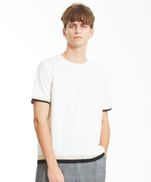 【ノンストレス】圧着クルーネックトリムTシャツ