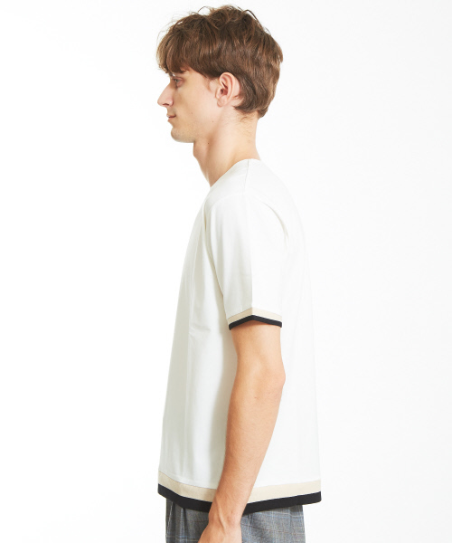 ABAHOUSE（アバハウス）の「【ノンストレス】圧着クルーネックトリムTシャツ（Tシャツ/カットソー・メンズ・ホワイト/ネイビー/イエロー・44/46/48）」の5枚目の写真