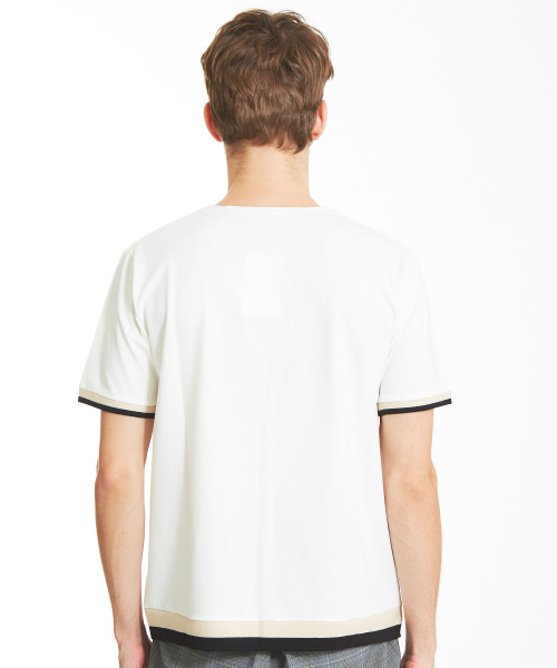 ABAHOUSE（アバハウス）の「【ノンストレス】圧着クルーネックトリムTシャツ（Tシャツ/カットソー・メンズ・ホワイト/ネイビー/イエロー・44/46/48）」の6枚目の写真