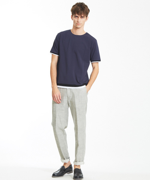 ABAHOUSE（アバハウス）の「【ノンストレス】圧着クルーネックトリムTシャツ（Tシャツ/カットソー・メンズ・ホワイト/ネイビー/イエロー・44/46/48）」の19枚目の写真