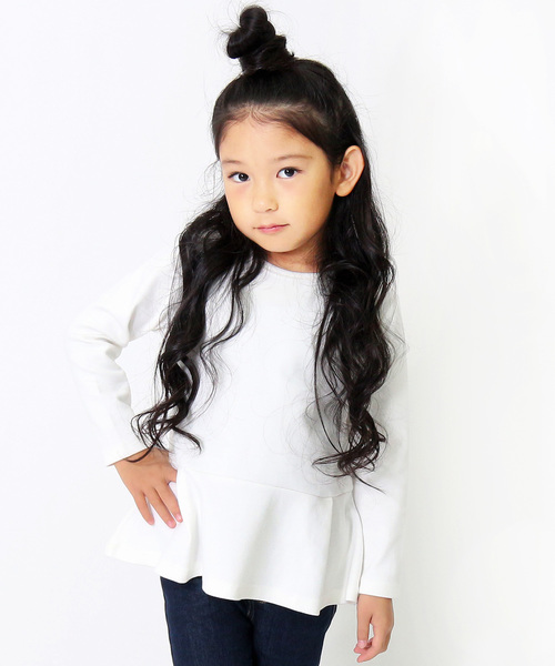 devirock（デビロック）の「厚手もっちりペプラム長袖Tシャツ（Tシャツ/カットソー・キッズ・オフホワイト/スモークピンク/ヘザーチャコール/ネイビー/ブラック/ラベンダー/レッド系その他/イエロー系その他/レッド系その他2・160cm/80ｃｍ/120cm/140cm/130cm/110cm/100cm/90cm/150cm）」の2枚目の写真