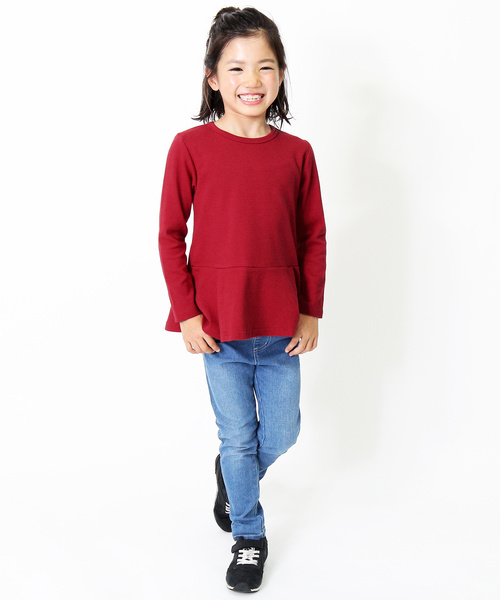 devirock（デビロック）の「厚手もっちりペプラム長袖Tシャツ（Tシャツ/カットソー・キッズ・オフホワイト/スモークピンク/ヘザーチャコール/ネイビー/ブラック/ラベンダー/レッド系その他/イエロー系その他/レッド系その他2・160cm/80ｃｍ/120cm/140cm/130cm/110cm/100cm/90cm/150cm）」の16枚目の写真