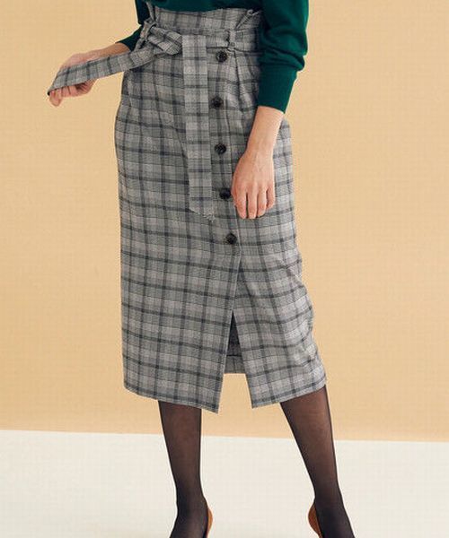 YECCA VECCA（イェッカヴェッカ）の「フロント釦チェック柄スカート（スカート・レディース・ブラック/ブラウン/グレー・FREE）」の14枚目の写真