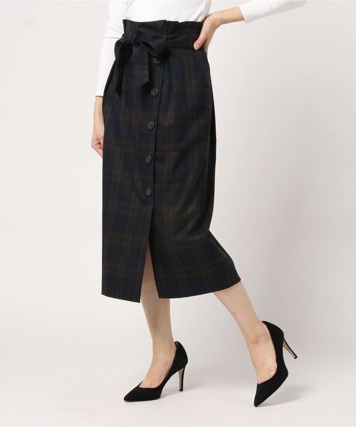 YECCA VECCA（イェッカヴェッカ）の「フロント釦チェック柄スカート（スカート・レディース・ブラック/ブラウン/グレー・FREE）」の3枚目の写真