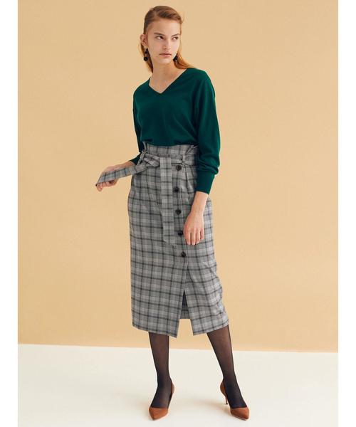 YECCA VECCA（イェッカヴェッカ）の「フロント釦チェック柄スカート（スカート・レディース・ブラック/ブラウン/グレー・FREE）」の7枚目の写真