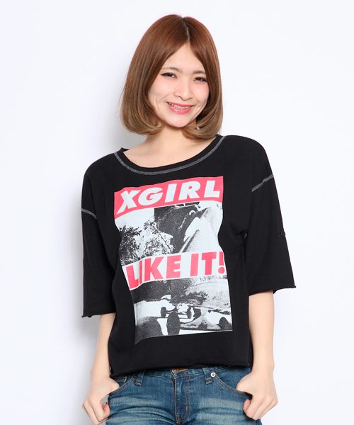 X-girl（エックスガール）の「PHOTO PRINT LOOSE TOP（スウェット・レディース・ホワイト/ブラック/ライトグリーン・1/2）」の4枚目の写真