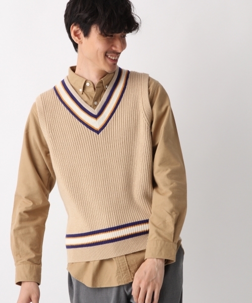 GLOBAL WORK（グローバルワーク）の「カシミヤコンVニットベスト/804080（ベスト・メンズ・ネイビー/ライトベージュ・MEDIUM/LARGE）」の2枚目の写真