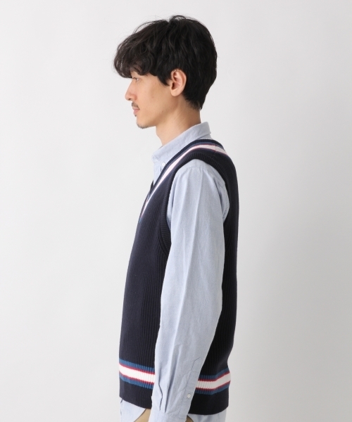 GLOBAL WORK（グローバルワーク）の「カシミヤコンVニットベスト/804080（ベスト・メンズ・ネイビー/ライトベージュ・MEDIUM/LARGE）」の5枚目の写真