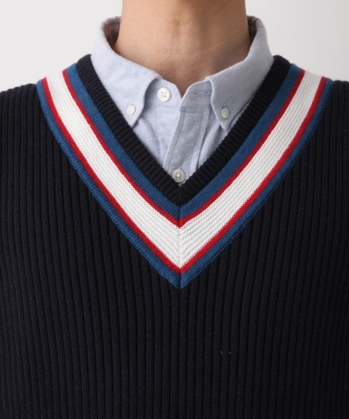 GLOBAL WORK（グローバルワーク）の「カシミヤコンVニットベスト/804080（ベスト・メンズ・ネイビー/ライトベージュ・MEDIUM/LARGE）」の7枚目の写真