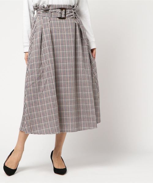 natural couture（ナチュラルクチュール）の「ハイウエストフレアチェックスカート（スカート・レディース・アイボリー/ボルドー・FREE）」の17枚目の写真