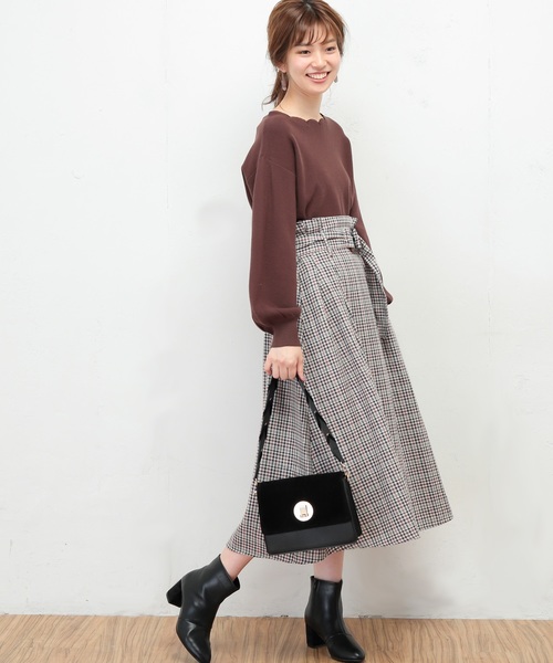 natural couture（ナチュラルクチュール）の「ハイウエストフレアチェックスカート（スカート・レディース・アイボリー/ボルドー・FREE）」の16枚目の写真