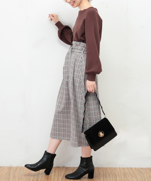 natural couture（ナチュラルクチュール）の「ハイウエストフレアチェックスカート（スカート・レディース・アイボリー/ボルドー・FREE）」の5枚目の写真