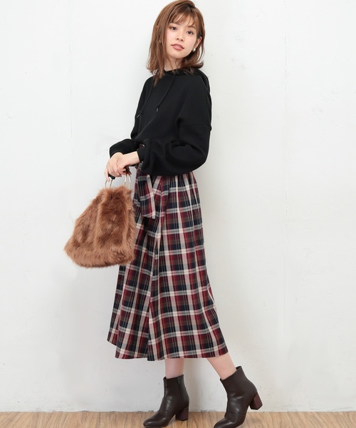 natural couture（ナチュラルクチュール）の「ハイウエストフレアチェックスカート（スカート・レディース・アイボリー/ボルドー・FREE）」の18枚目の写真