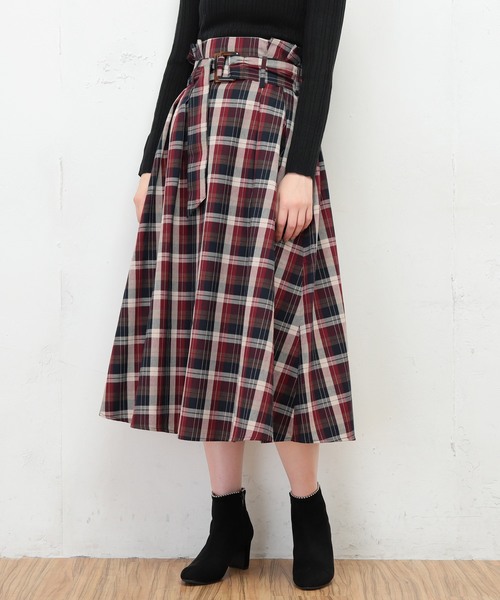 natural couture（ナチュラルクチュール）の「ハイウエストフレアチェックスカート（スカート・レディース・アイボリー/ボルドー・FREE）」の15枚目の写真