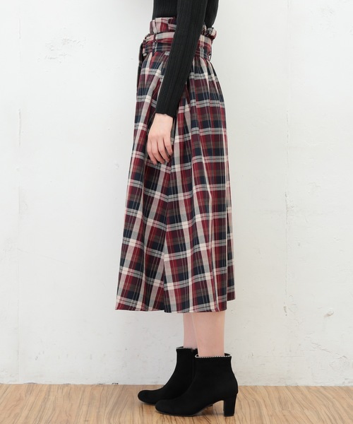natural couture（ナチュラルクチュール）の「ハイウエストフレアチェックスカート（スカート・レディース・アイボリー/ボルドー・FREE）」の6枚目の写真