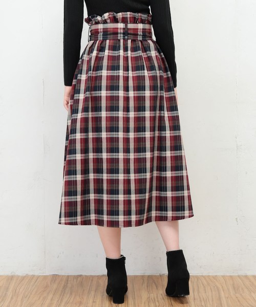 natural couture（ナチュラルクチュール）の「ハイウエストフレアチェックスカート（スカート・レディース・アイボリー/ボルドー・FREE）」の13枚目の写真